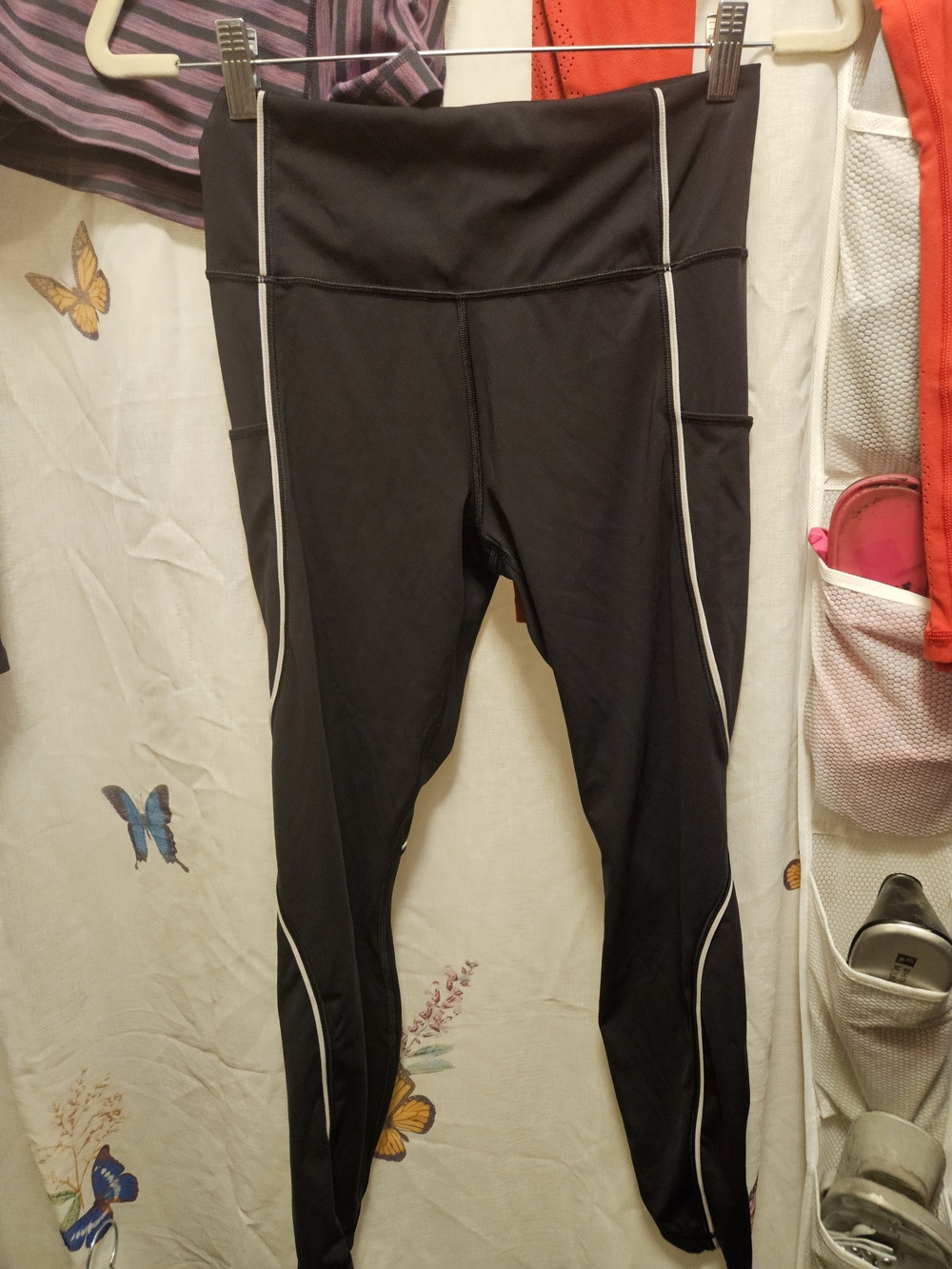 Athleta Black High-Rise Active Leggings with White Piping
